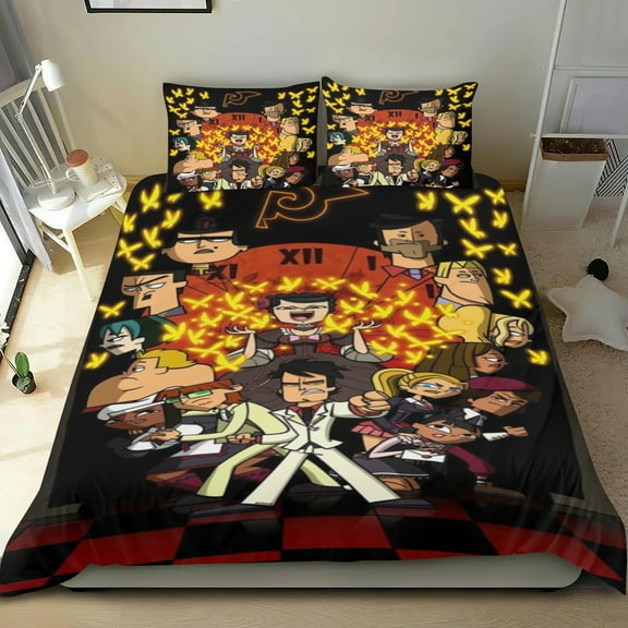 Total Drama Island Themed Bed Sheet Set Three Piece Set 53x79 In ches Comfortable And Skin Friendly Unique Design Creating A Star Studded Night Home Decor Gifts For Family Friends fans