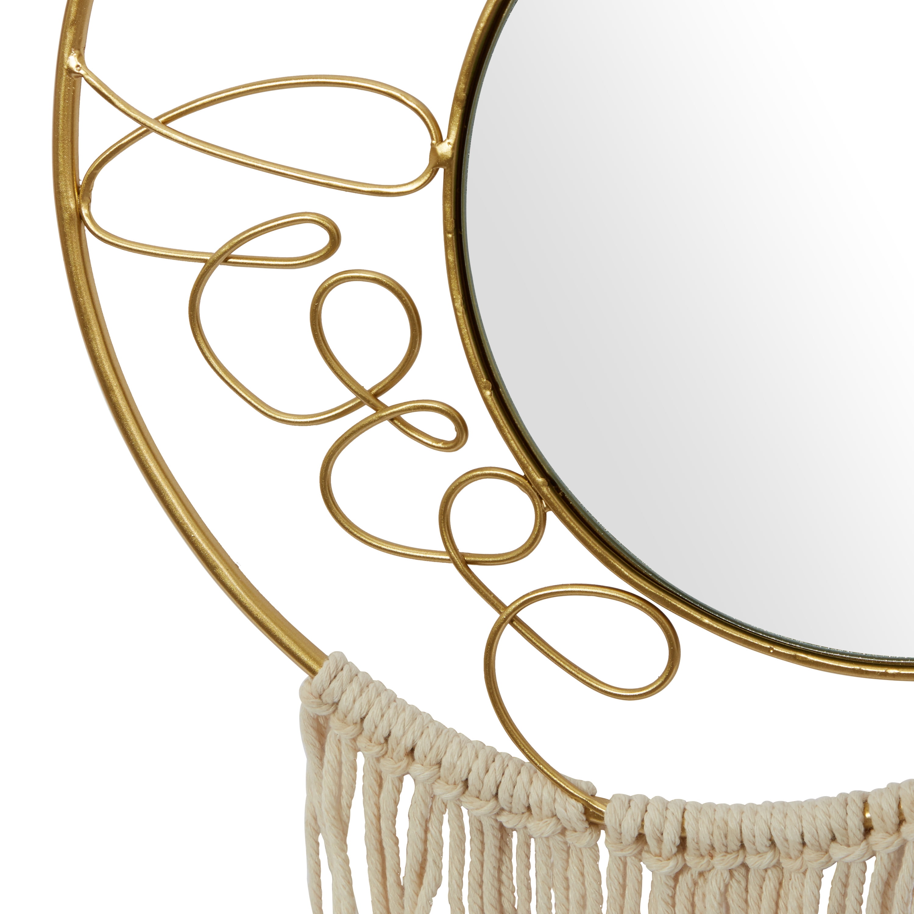 DecMode 27", 28"H Gold Handmade Dream, Love Wall Mirror with Fringe Tassels, Set of 2