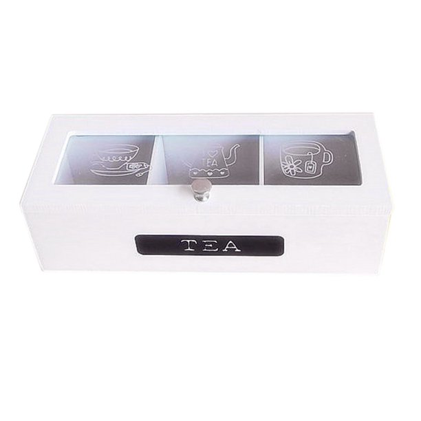 3 Compartments Tea Bag Storage Box Jewelry Organizer Wood Container