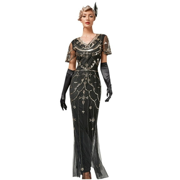 Womens Tulle Embroidered Flapper Dresses Elegant 1920s Luxury Sequin Fringed Great Gatsby Party Cocktail Maxi Dress