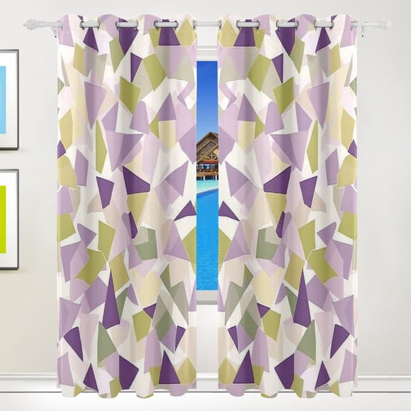 Purple Green Fragments Blackout Curtains for Living Room Bedroom 55W x 72/84L Insulated Window Drapes 2 Panels