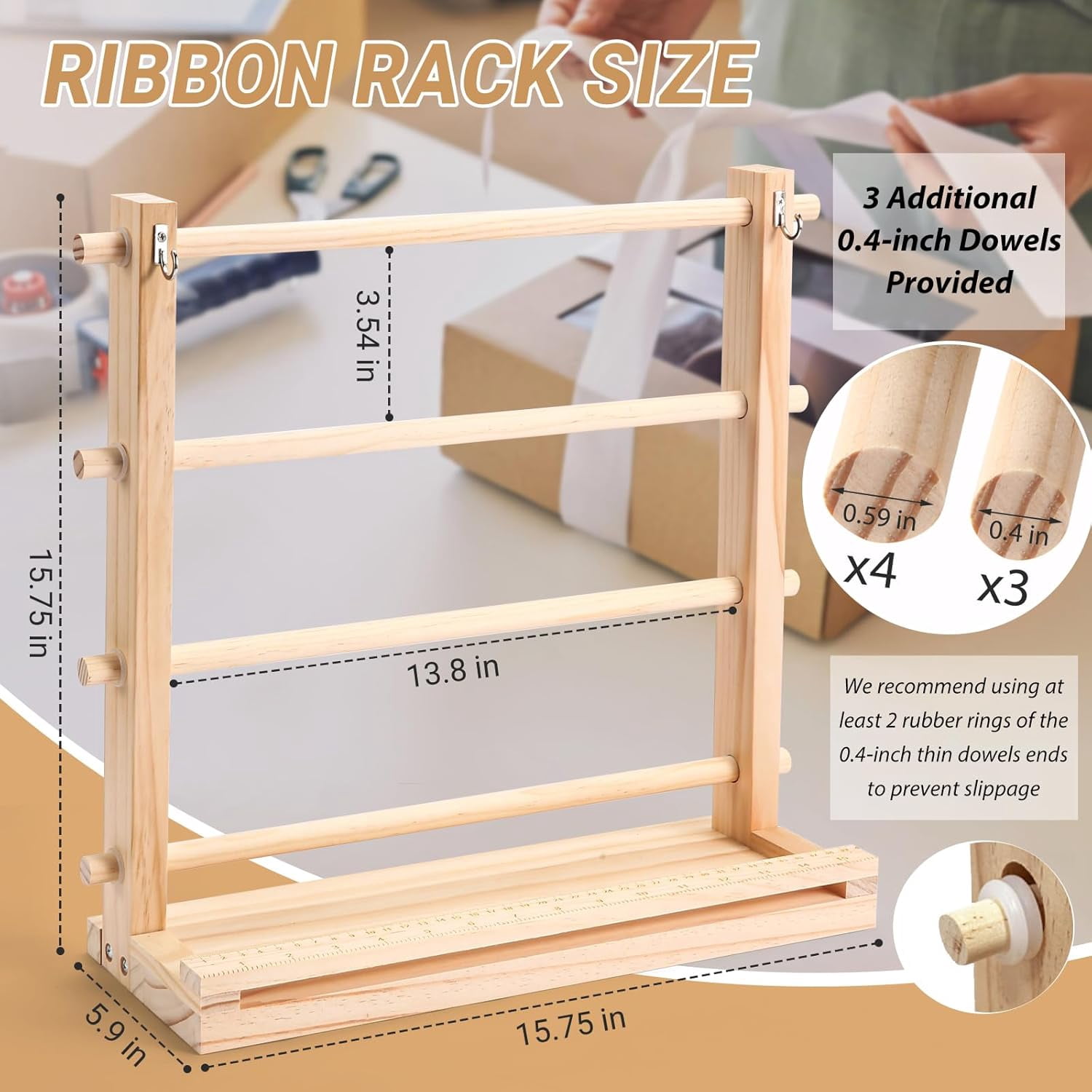 Tape Storage Organizer Rack Wooden Tape Spool Holder for Crafts Mesh Tape Wreath Bow Washi Tape Arts and Crafts Supplies Shelf