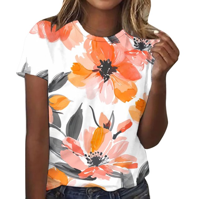 Camisetas de Manga Corta para las Mujeres Impreso Cuello Redondo Casual Tee, Vintage Humor Blusas Gráficas para las Mujeres Casual
