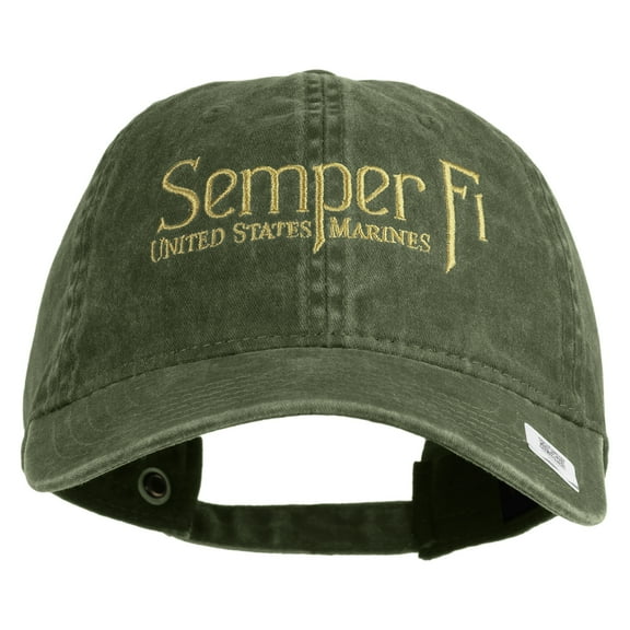 United States Marines Semper Fi Embroidered Washed Solid Pigment Dyed Cotton Twill Brass Buckle Cap - Olive OSFM