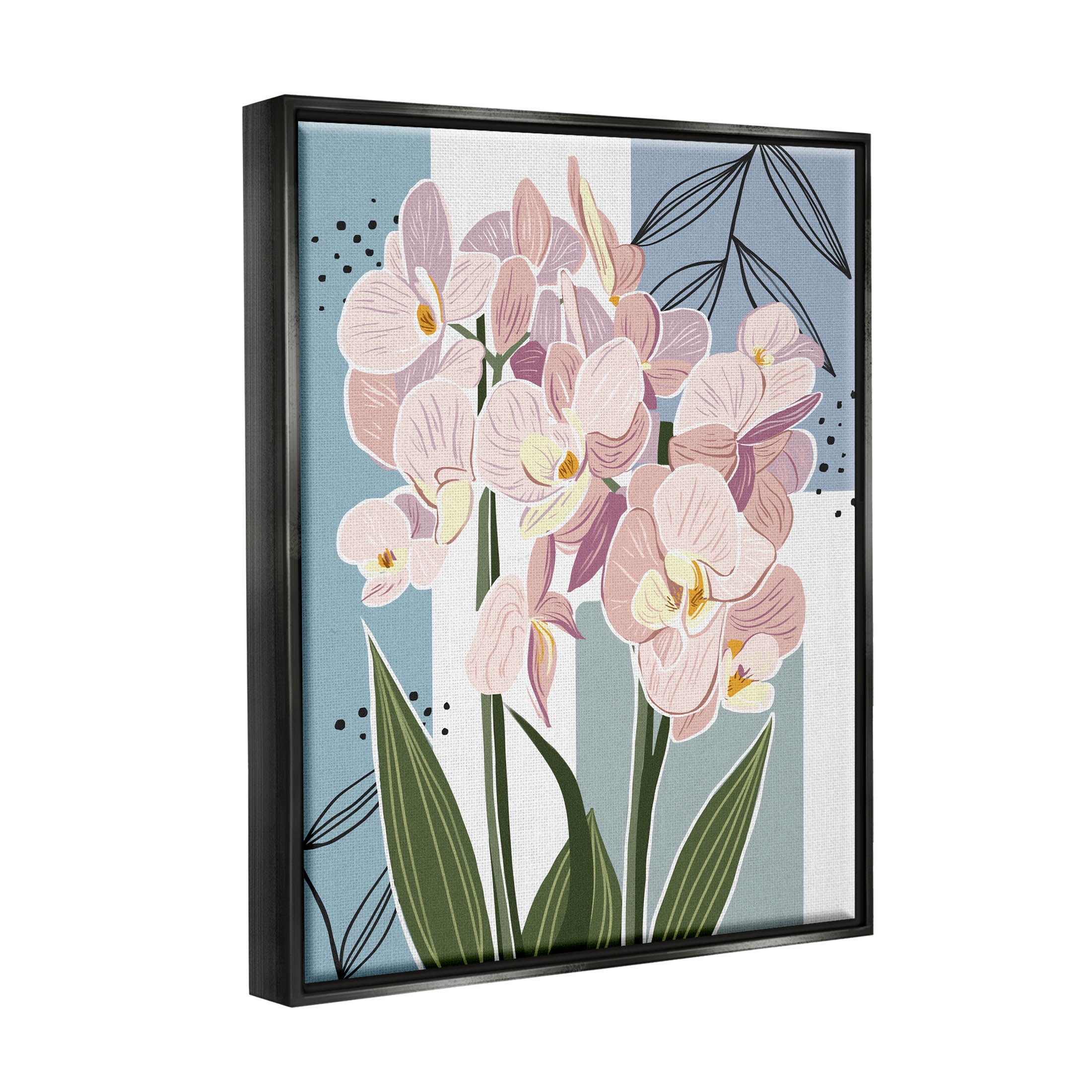 Modern Orchid Square Shapes Botanical & Floral Graphic Art Jet Black Framed Art Print Wall Art