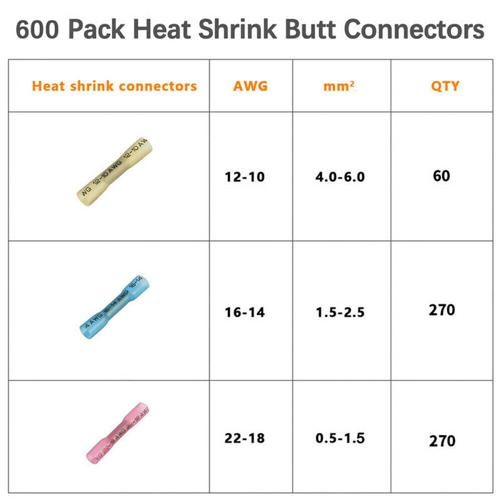 600× Heat Shrink But Connector Waterproof Electrical Wire Marine Splice Terminal