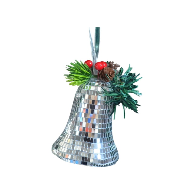 Corona navideña con campanas iridiscentes para chimenea y ventana de pared
