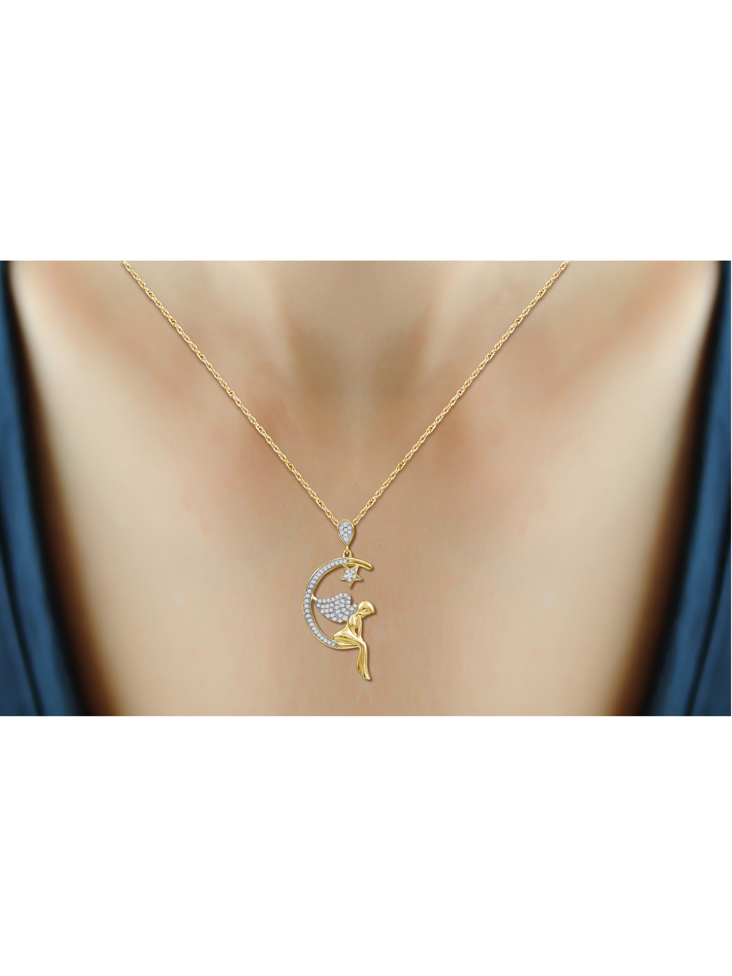 Silver Chain Necklace for Women – 14K Gold Plated Silver Angel Necklace with Sparkling Genuine 0.20 CTW White Diamonds – Chic, Stunning Silver Statement Necklace Gifts by JewelersClub