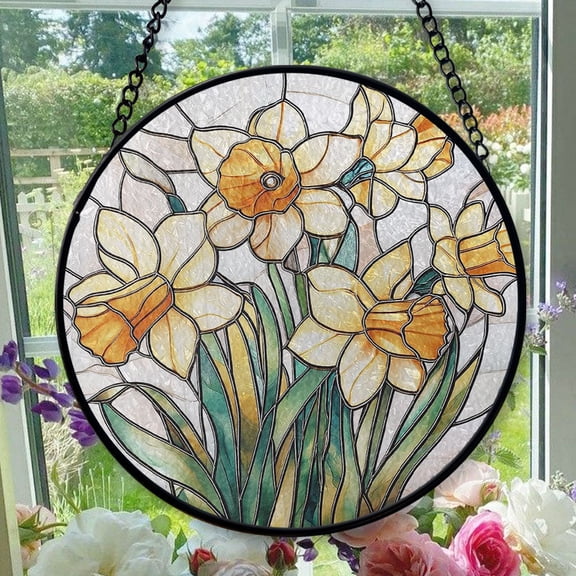 Hanging Stained Glass for Windows Daffodil - Stained Glass for Windows Daffodil, Festival Gift Ornament, Year-Round Decorative Piece, Home Wall & Window Art