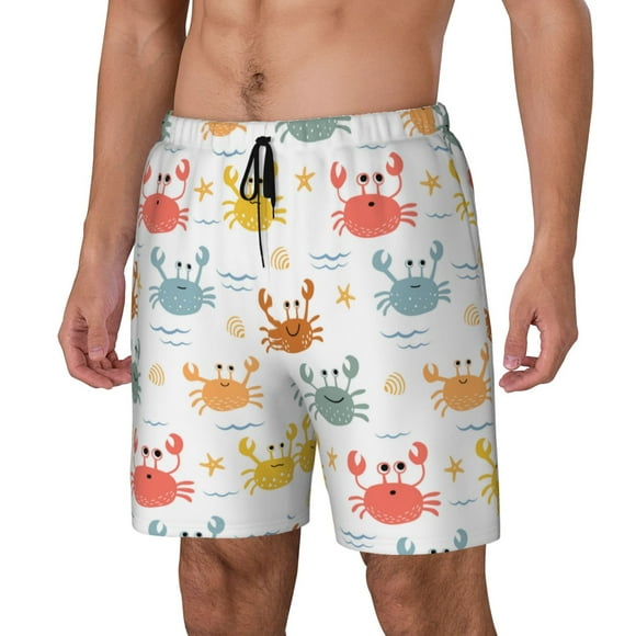 Lsque Maillot de Bain Homme Motif Crabes Colorés - Doublure de Compression - Short de Bain de Plage - (P-3TG) - Extensible Séchage Rapide-Xx-Grand