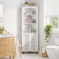 thumbnail image 4 of VECELO Tall Corner Cabinet, Wooden Freestanding Storage Cabinet with 3 Open Shelves & 2 Doors, Adjustable Shelves, Large Capacity Storage Organizer for Bathroom, Living Room, Kitchen, Pure White, 4 of 13