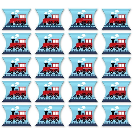 Big Dot of Happiness Railroad Party Crossing - Favor Gift Boxes - Steam Train Birthday Party or Baby Shower Petite Pillow Boxes - Set of 20