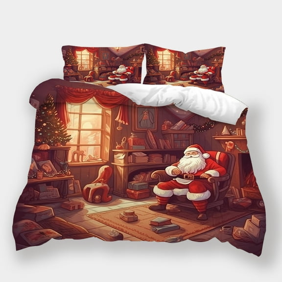 Christmas Bedding Suit Santa Claus Printed Cartoon Comforter Cover Pillowcase Kid Adult Festival Bedroom Decor