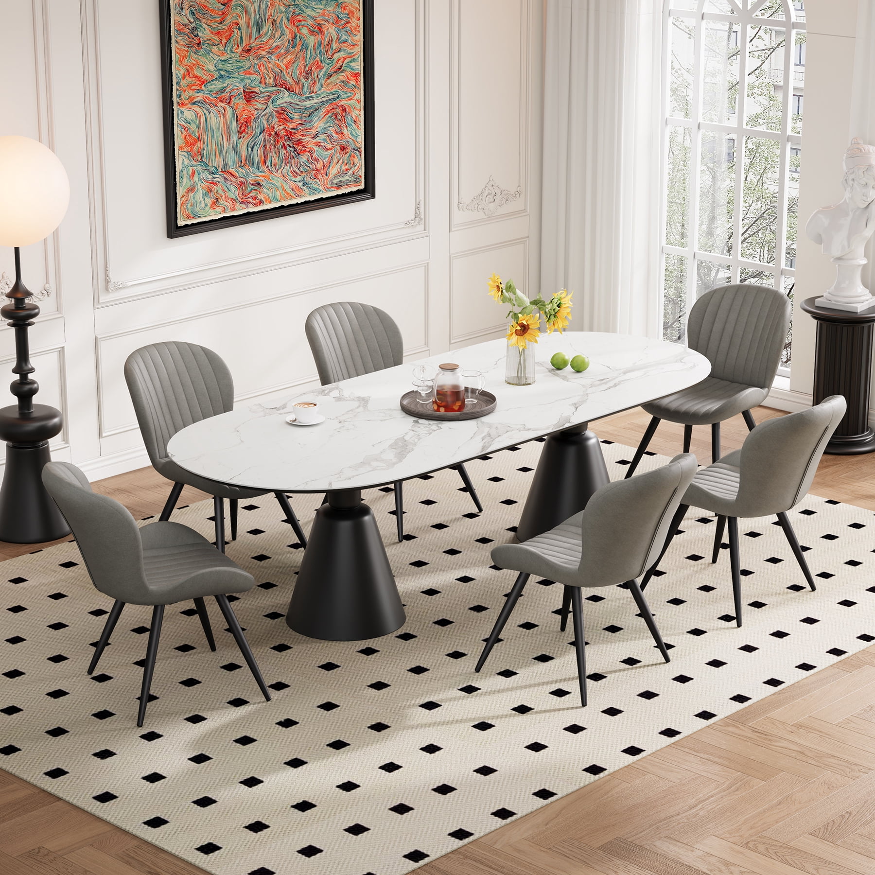 MOONMISS Dining Chairs Set of 2, Upholstered Kitchen Chairs with Backrest and Metal Legs,Gray