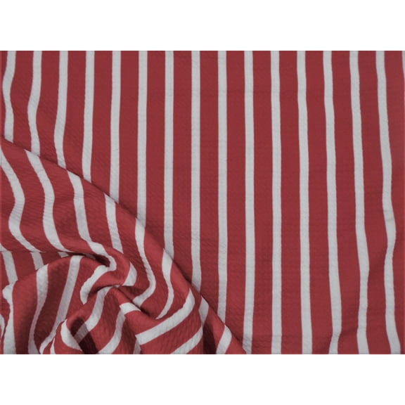 Bullet Printed Liverpool Textured Fabric 4 way Stretch Red White Stripe W43