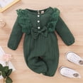 thumbnail image 3 of 6 Months Baby Girls Clothes 12 Months Infant Girls One-piece Romper Bodysuit Ruffle Long Sleeve Cute Bowknot Snap Design Jumpsuit Green, 3 of 8