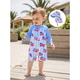 thumbnail image 3 of BemeyourBBs Toddler Baby Boy 4th of July One Piece Swimsuit with Sun Hat Newborn Infant Boy Bathing Suit Long Sleeve Rash Guard Patriotic Independent Day Swimwear Flag Print Zipper Summer Beachwear, 3 of 9