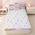 thumbnail image 4 of Erosebridal Cute Princess Zipper Queen Comforter Set with Fitted Sheet and 2 Pillowcases for Girls, Chic Flower Floral Zipper Bedding Set, Colorful Stars Reversible, 4 of 7