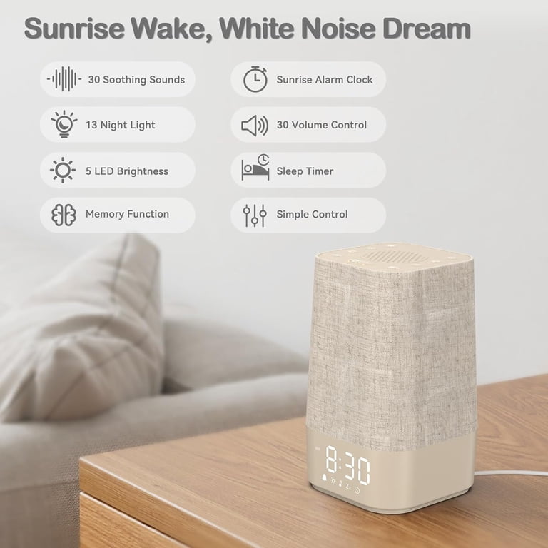 Sunrise Alarm Clock With White Noise Machine & Bluetooth Speaker - Dimmable Light, 12 Sounds, Remote For Heavy Sleepers, Kids, Adults