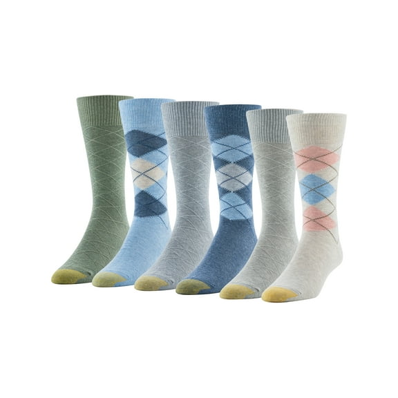 GOLDTOE Edition Mens Sun Washed Argyle Crew Socks, 6-Pack