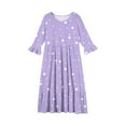 thumbnail image 5 of Abcomgle Girls Beach Dress Casual A-Line 3/4 Sleeve Maxi Dress Polka Dot Crew Neck Sundresses Tiered Holiday Dresses with Pockets,11-12 Years Light Purple, 5 of 5
