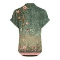 thumbnail image 4 of Women's Button Down V Neck Top Cotton Linen Blend Blouses Floral Graphic Tee Short Sleeve With Folded Cuff Ombre Top Loose Fit Summer Basic Henley Top, 4 of 5