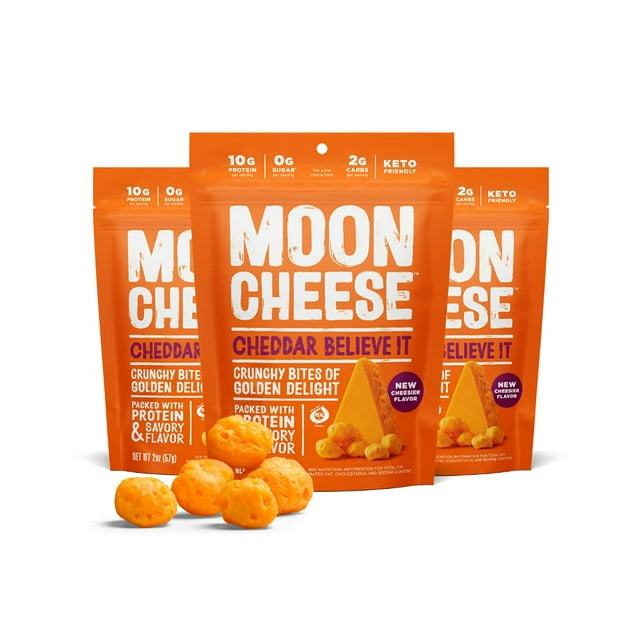 Cheese Snack Moon Cheese Cheddar Believe It, 60 g, paquete de 3