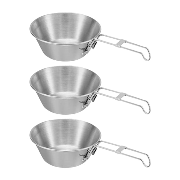 FZFLZDH 300ml Foldable Handle Bowl Outdoor Camping Picnic Stainless Steel Tableware(3Pcs)