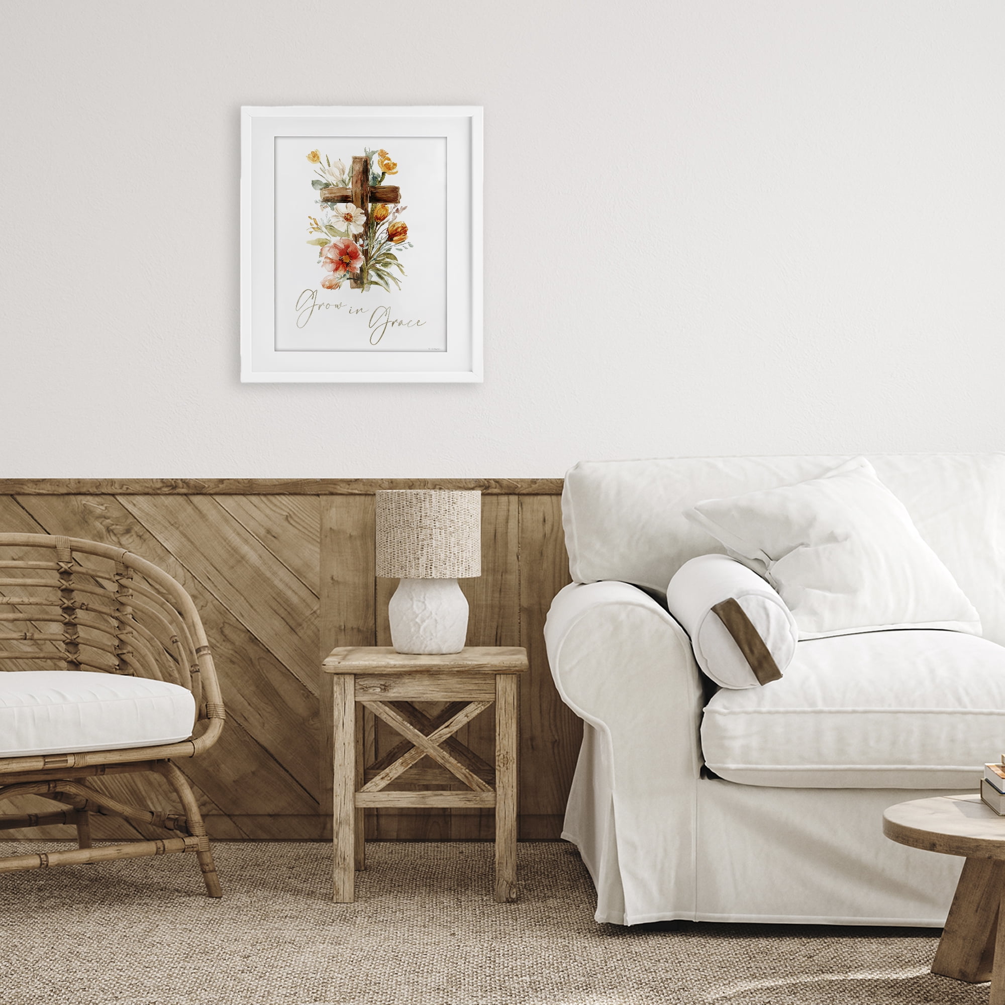 Stupell Industries Grow In Grace Cross White Framed Print Under Glass, design by Svetlana Aleynikova