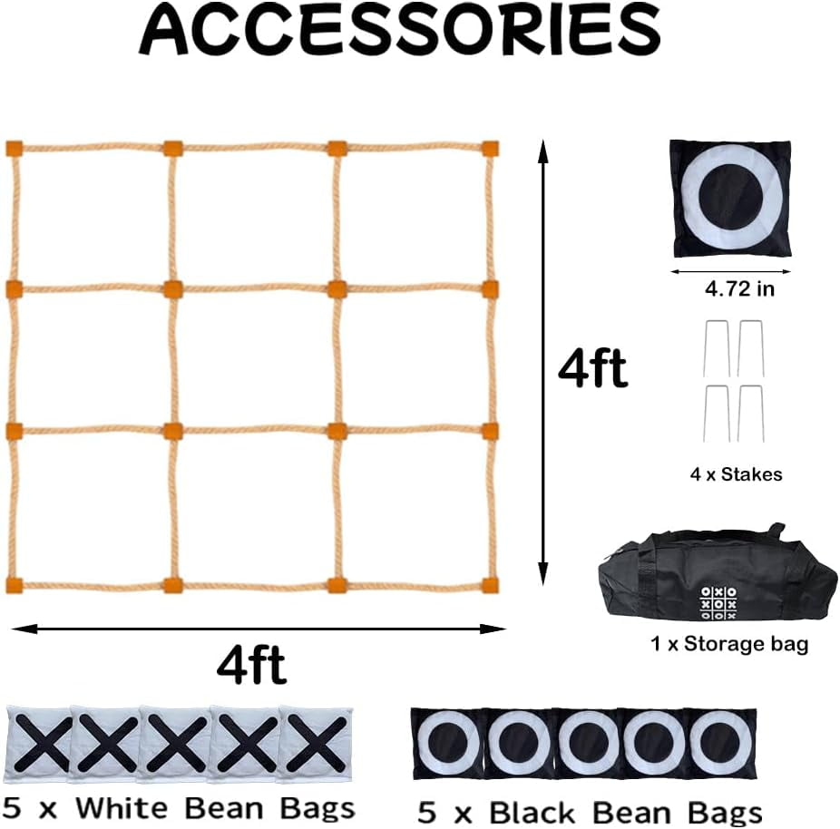 Giant Tic Tac Toe Games Outdoor | 4ft x 4ft | Bean Bag Toss Yard Outdoor Games for Kids Adults, Backyard Lawn Camping Instant Setup No Assembly Large Lawn & Backyard Fun