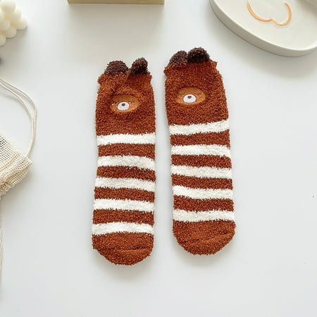 

CHGBMOK Christmas Deals Woman s Girls Cute Coloer Stripe Wave Point Print Thicken Coral Fleece Keep Warm Socks Sox Great Gifts for Less