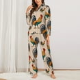 thumbnail image 2 of Pajamas for Women Sets, Cartoon Cute Rooster Chicken Lounge Sets Long Sleeve Button Down Night Shirts Sleepwear Pjs, 2 of 6