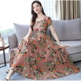 thumbnail image 4 of Mujer Maxi Vestido De Verano Floral Impresión Flor Cuello Redondo Manga Corta Suelta Largo Pakaian Wanitapangjing, 4 of 4