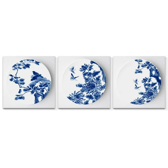 Wall26-3 Panel Canvas Wall Art- Blue and White Porcelain -Giclee Painting Wall Bedroom Living Room Home Decoration - 12"x12"x3 Panels