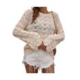 thumbnail image 4 of Txlixc Mujeres Trendy Hollow-Out Tops, Crochet Color sólido Cuello redondo Manga larga Punto Tops con puños acampanados para damas Txlixc  Moda, 4 of 9