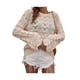 thumbnail image 4 of Txlixc Mujeres Trendy Hollow-Out Tops, Crochet Color sólido Cuello redondo Manga larga Punto Tops con puños acampanados para damas Txlixc  Moda, 4 of 9
