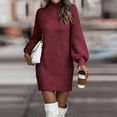 thumbnail image 5 of CharmCyan Women's Knitted Dress Turtleneck Winter Sweater Dress Knitted Dresses Midi Plain Long Wool Dress Wine L, 5 of 9
