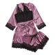thumbnail image 2 of Conjunto de pijama de satén de seda para mujer, ropa interior de 4 piezas, pijama de camuflaje de encaje floral (púrpura), 2 of 4