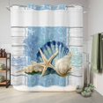 thumbnail image 6 of No Hook Shower Curtain, Blue Coastal Starfish Shower Curtains for Bathroom with See Through Top Window, Vintage Wooden Nautical Coral Summer Waterproof & Washable Bath Curtain 66"x72", 6 of 9