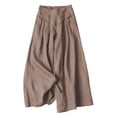 thumbnail image 3 of VBVC Women's Cotton Linen Pull-On Capri Pants , Casual Summer Wide Leg Trousers For Women , Ladies' Paper Bag Waist Pleated Pants with Pockets,Coffee,S-2XL, 3 of 6