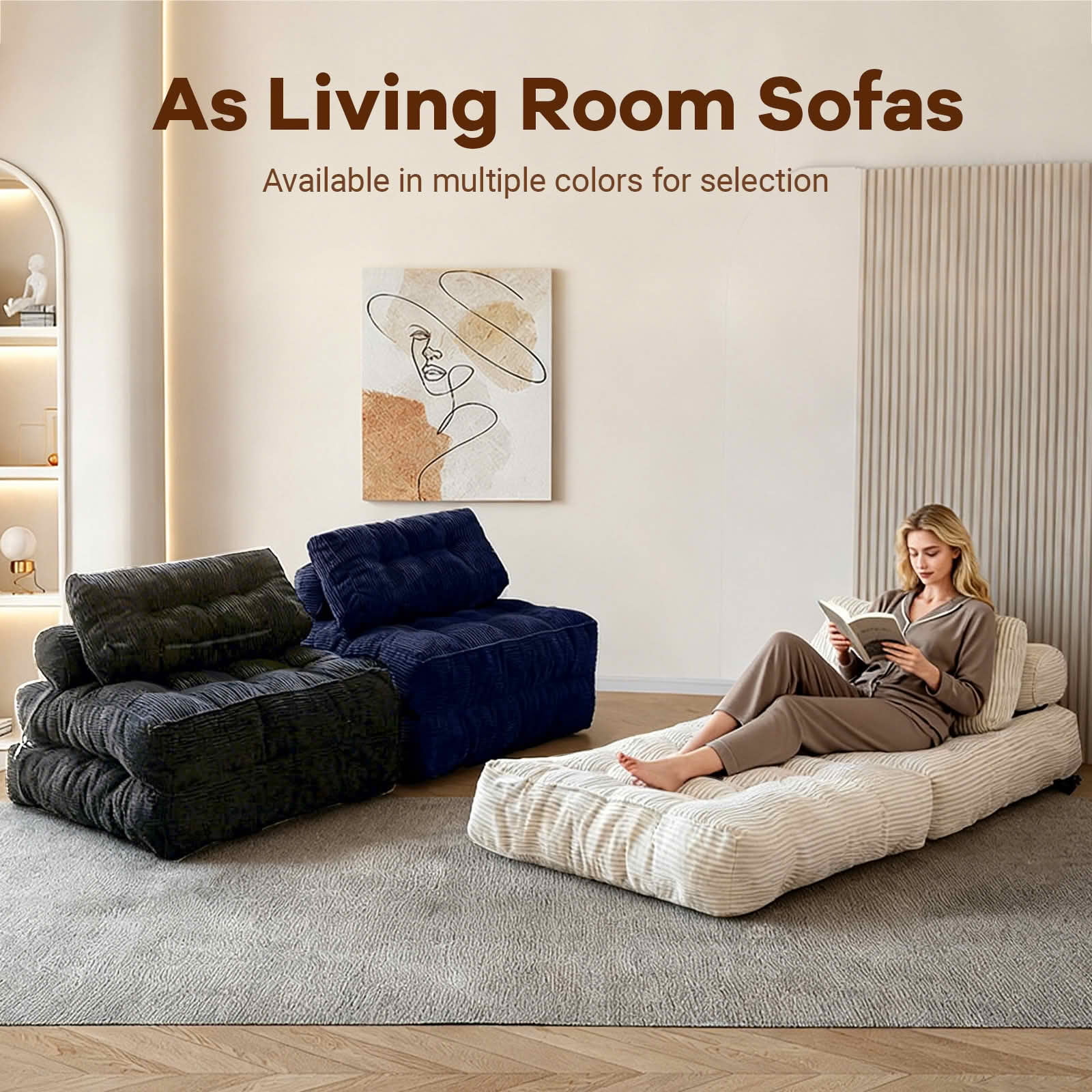 MAYEERTY Multifunctional 2-in-1 Convertible Single Sofa Bed, Modular Corduroy Floor Lounger for Compact Living Spaces，Blue