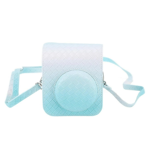 Instant Camera Bag PU Leather Rain Proof Soft Camera Protective Case with Shoulder Strap for Fujifilm Instax Mini 12 Blue