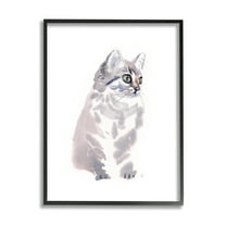 Stupell Industries Grey Shorthair Kitten Portrait Minimal Pet Cat Animals & Insects Painting Black Framed Art Print Wall Art, 11 x 14
