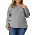 thumbnail image 1 of Blusas de mujer de tallas grandes Agnes Orinda, camisetas de manga larga con cuello acanalado y recogido, blusas sueltas y casuales, 3X gris, 1 of 6