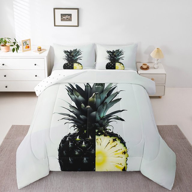 Erosebridal Tropical Fruit Pineapple Bedding Queen Comforter Set, Summer Holiday Down Comforter, Reversible 3 Pieces