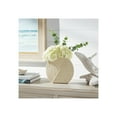 thumbnail image 3 of Textured Round Vase with Leaf Design for Living Room Decor - Ceramic Flower Vase for Home, Bedroom Vanity, or Office Table - Coastal Style Accent for Mantel and Console Decoration - 11", Ivory & Tan, 3 of 12
