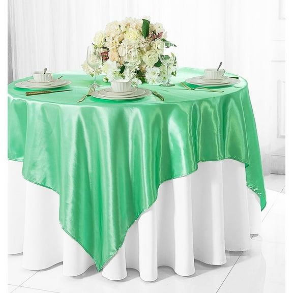 Wedding Linens Inc. (2 pcs) 54 inch Satin Square Table Overlay Topper - SageGreen