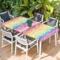 thumbnail image 2 of Dandelion Table Cloths for 4 Foot Rectangle Tables, Rainbow Stripes Modern Minimalist Flowers Patio Waterproof Elastic Fitted Tablecloths, Washable Rectangular Table Cover for Camping, 2 of 8