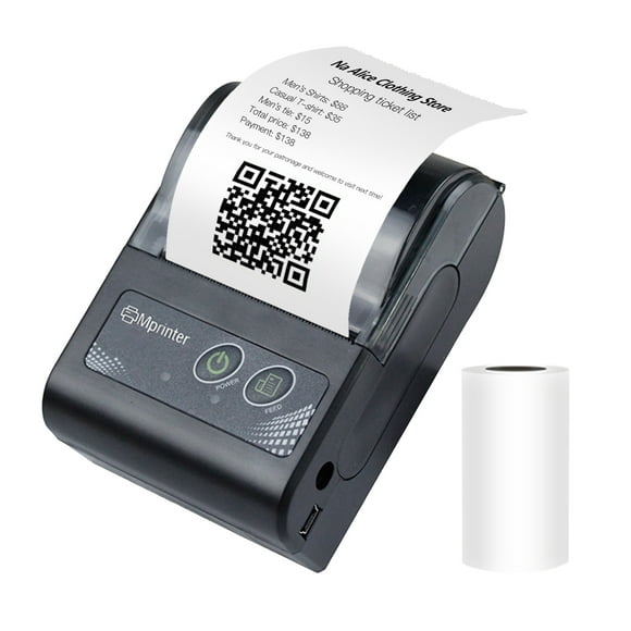 Milestone Imprimante Mobile Portable 58mm Sans Fil BT Ticket de Caisse Mini Imprimante Mobile avec Batterie Rechargeable ESC/POS Commande d'Impression Compatible avec Android/iOS/Windows pour les Petites Entreprises Re