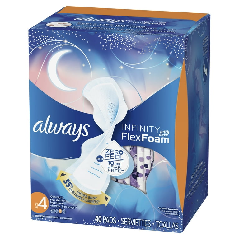 Always InFinity FlexFoam Pads With Wings Overnight Absorbency Size 4  Unscented, 13 count - Gerbes Super Markets